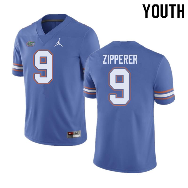 NCAA Florida Gators Keon Zipperer Youth #9 Jordan Brand Blue Stitched Authentic College Football Jersey TEL7164ZA